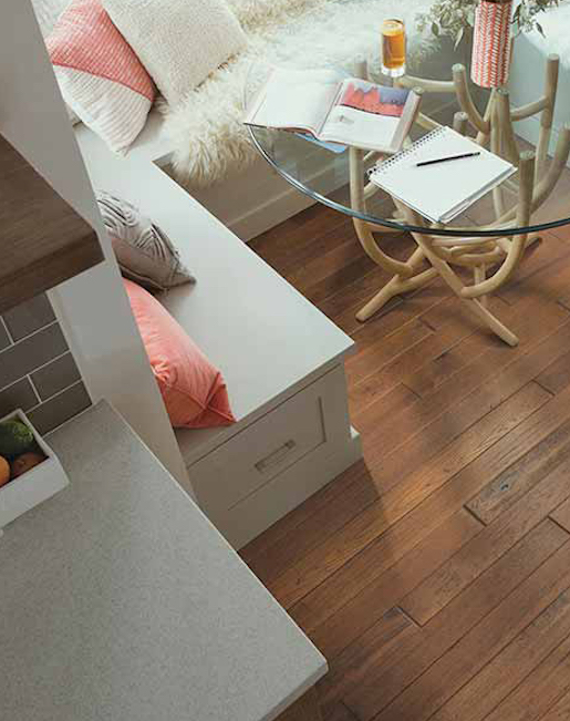 dark stained hardwood flooring in an elegant kitchen breakfast nook