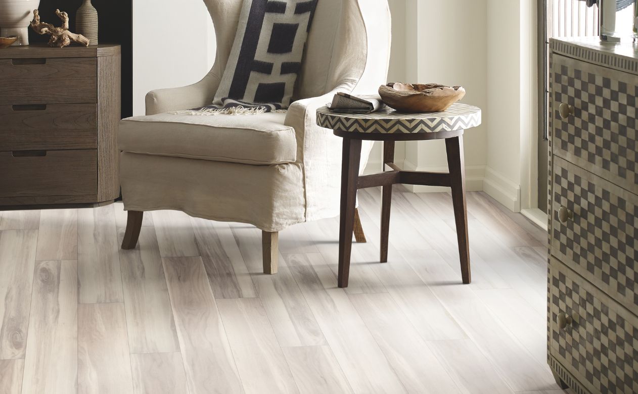 luxury vinyl flooring in a Hammonton, NJ, living room with insurance restoration services from Mazza's Flooring America