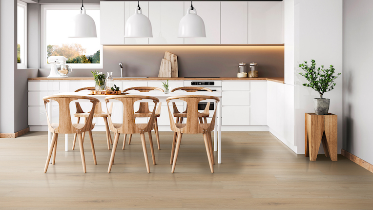 waterproof luxury vinyl plank flooring in a kitchen