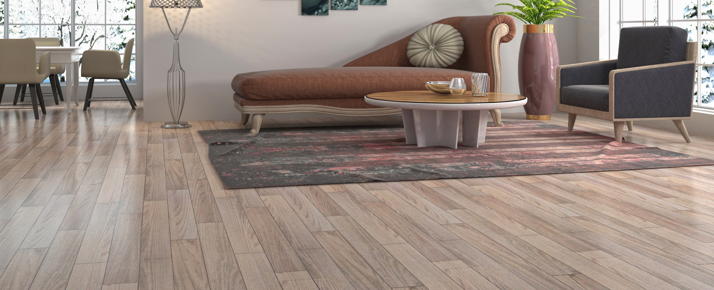 wood look flooring in a stylish living room
